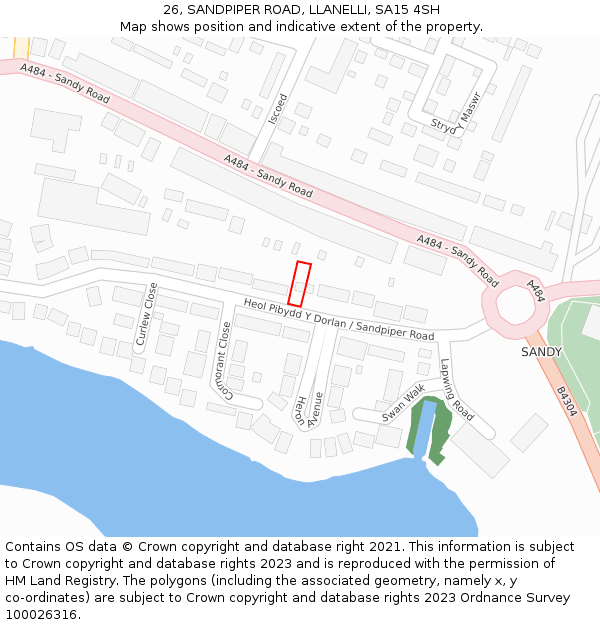 26, SANDPIPER ROAD, LLANELLI, SA15 4SH: Location map and indicative extent of plot