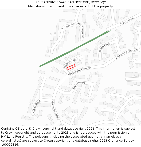 26, SANDPIPER WAY, BASINGSTOKE, RG22 5QY: Location map and indicative extent of plot