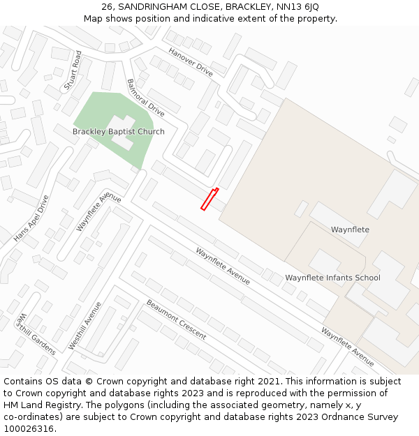 26, SANDRINGHAM CLOSE, BRACKLEY, NN13 6JQ: Location map and indicative extent of plot