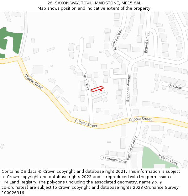 26, SAXON WAY, TOVIL, MAIDSTONE, ME15 6AL: Location map and indicative extent of plot