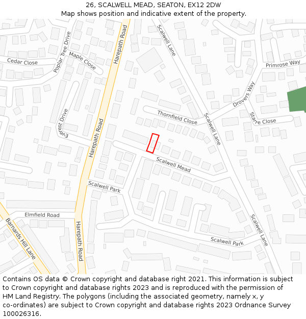 26, SCALWELL MEAD, SEATON, EX12 2DW: Location map and indicative extent of plot
