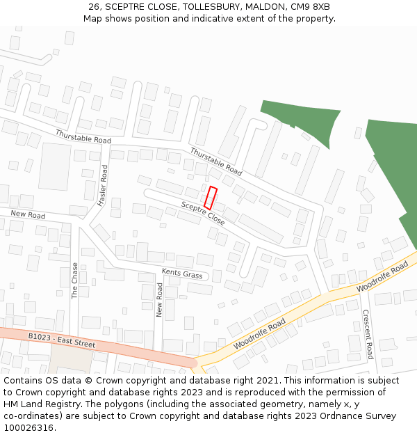 26, SCEPTRE CLOSE, TOLLESBURY, MALDON, CM9 8XB: Location map and indicative extent of plot