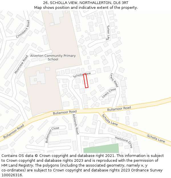 26, SCHOLLA VIEW, NORTHALLERTON, DL6 3RT: Location map and indicative extent of plot