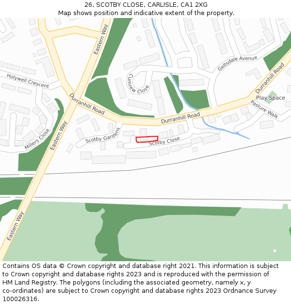 26, SCOTBY CLOSE, CARLISLE, CA1 2XG: Location map and indicative extent of plot