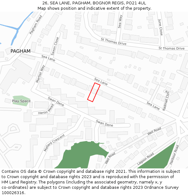 26, SEA LANE, PAGHAM, BOGNOR REGIS, PO21 4UL: Location map and indicative extent of plot