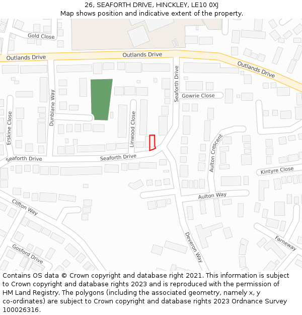 26, SEAFORTH DRIVE, HINCKLEY, LE10 0XJ: Location map and indicative extent of plot