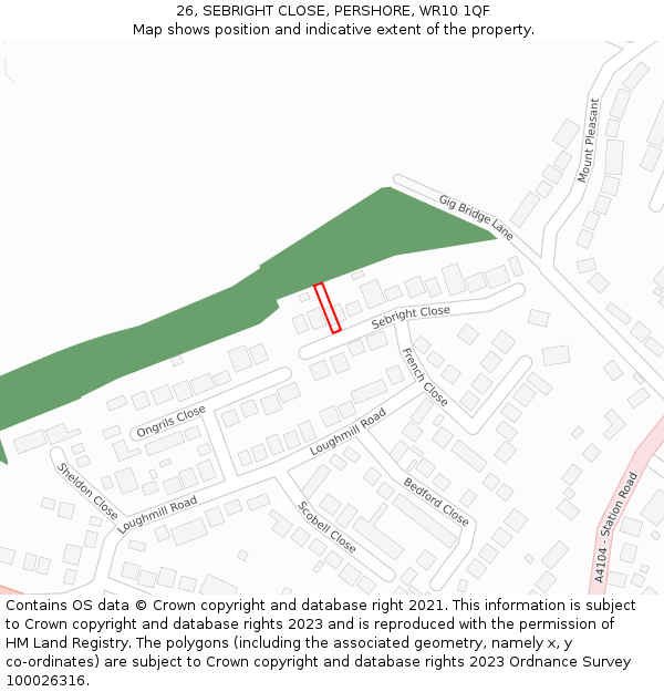 26, SEBRIGHT CLOSE, PERSHORE, WR10 1QF: Location map and indicative extent of plot