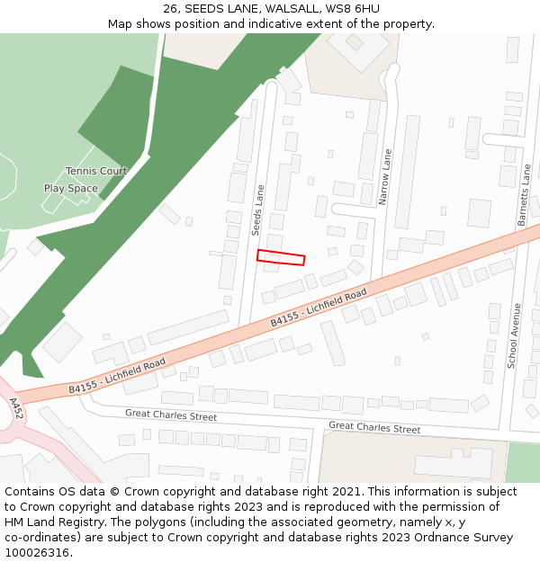 26, SEEDS LANE, WALSALL, WS8 6HU: Location map and indicative extent of plot