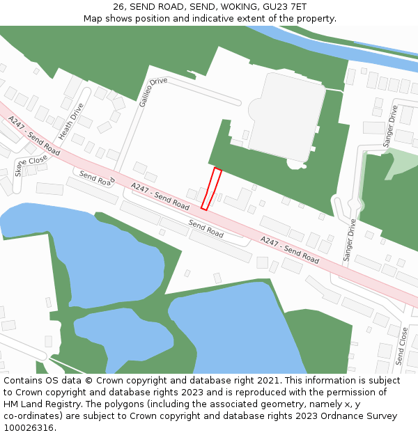 26, SEND ROAD, SEND, WOKING, GU23 7ET: Location map and indicative extent of plot