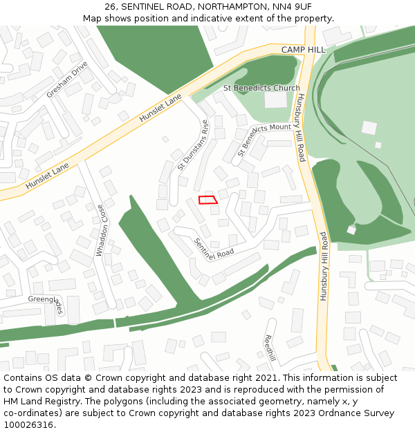 26, SENTINEL ROAD, NORTHAMPTON, NN4 9UF: Location map and indicative extent of plot