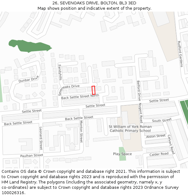 26, SEVENOAKS DRIVE, BOLTON, BL3 3ED: Location map and indicative extent of plot