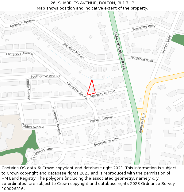 26, SHARPLES AVENUE, BOLTON, BL1 7HB: Location map and indicative extent of plot