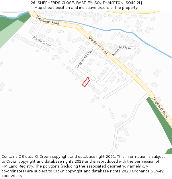 26, SHEPHERDS CLOSE, BARTLEY, SOUTHAMPTON, SO40 2LJ: Location map and indicative extent of plot