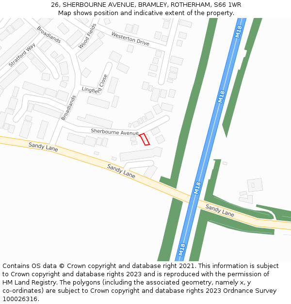 26, SHERBOURNE AVENUE, BRAMLEY, ROTHERHAM, S66 1WR: Location map and indicative extent of plot