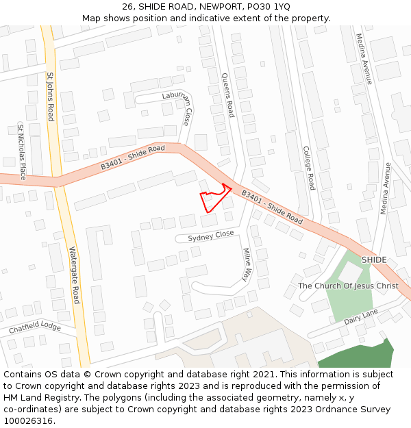 26, SHIDE ROAD, NEWPORT, PO30 1YQ: Location map and indicative extent of plot