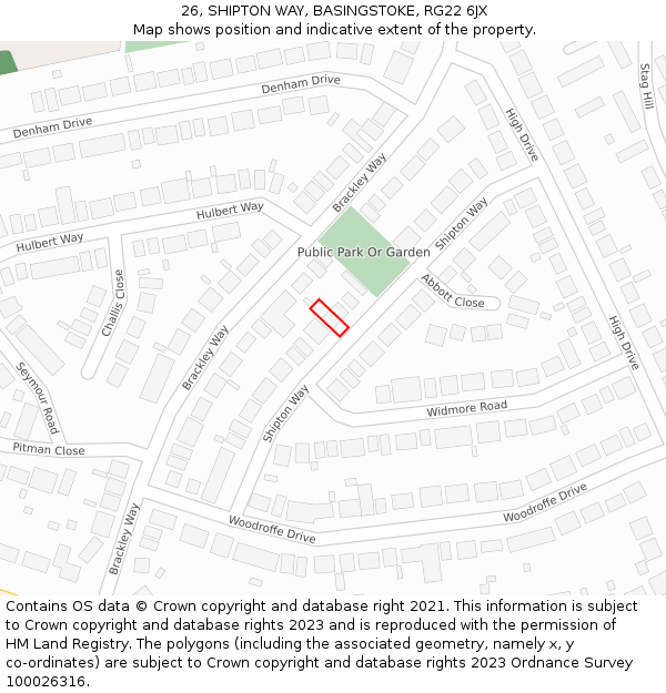 26, SHIPTON WAY, BASINGSTOKE, RG22 6JX: Location map and indicative extent of plot