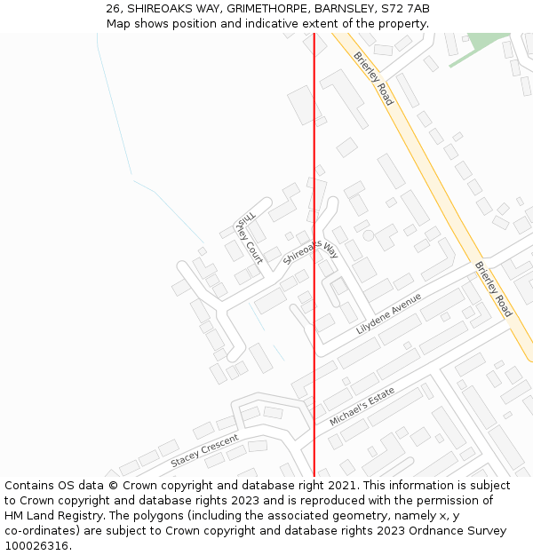 26, SHIREOAKS WAY, GRIMETHORPE, BARNSLEY, S72 7AB: Location map and indicative extent of plot