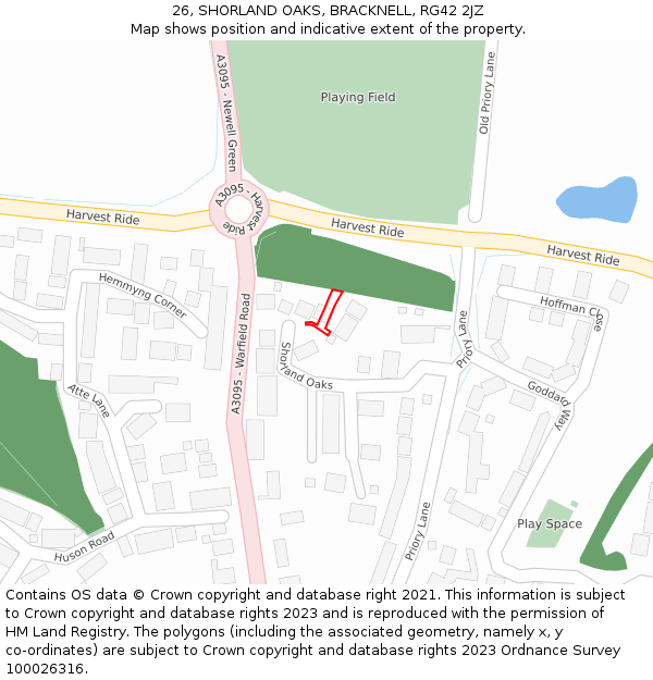 26, SHORLAND OAKS, BRACKNELL, RG42 2JZ: Location map and indicative extent of plot