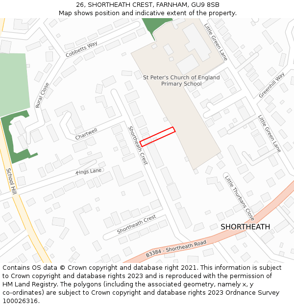 26, SHORTHEATH CREST, FARNHAM, GU9 8SB: Location map and indicative extent of plot