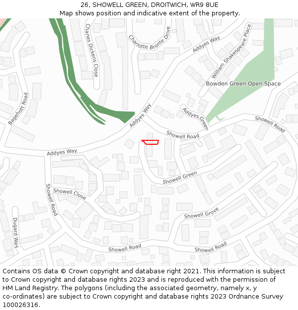 26, SHOWELL GREEN, DROITWICH, WR9 8UE: Location map and indicative extent of plot