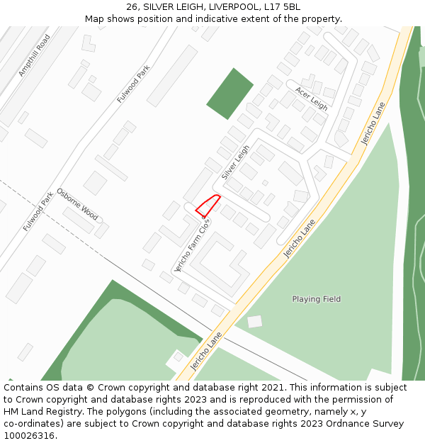 26, SILVER LEIGH, LIVERPOOL, L17 5BL: Location map and indicative extent of plot