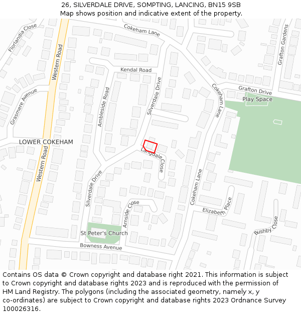 26, SILVERDALE DRIVE, SOMPTING, LANCING, BN15 9SB: Location map and indicative extent of plot