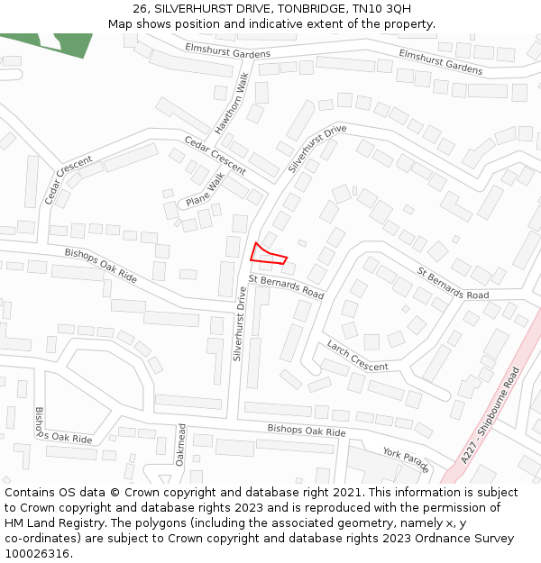 26, SILVERHURST DRIVE, TONBRIDGE, TN10 3QH: Location map and indicative extent of plot