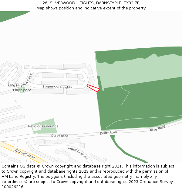 26, SILVERWOOD HEIGHTS, BARNSTAPLE, EX32 7RJ: Location map and indicative extent of plot