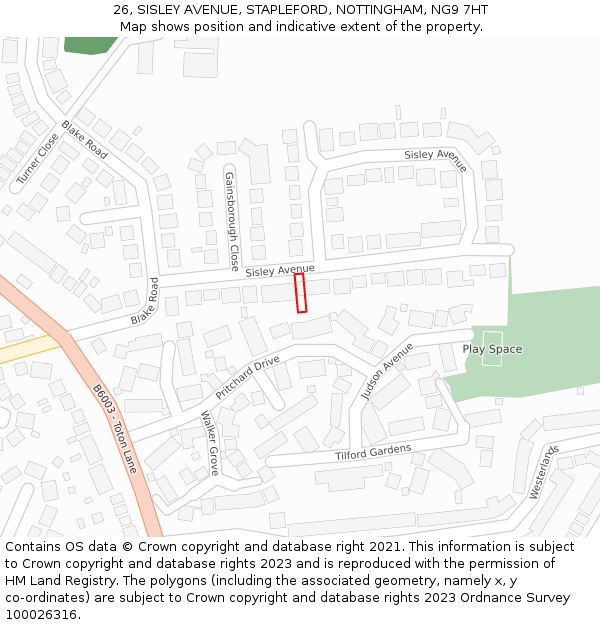 26, SISLEY AVENUE, STAPLEFORD, NOTTINGHAM, NG9 7HT: Location map and indicative extent of plot