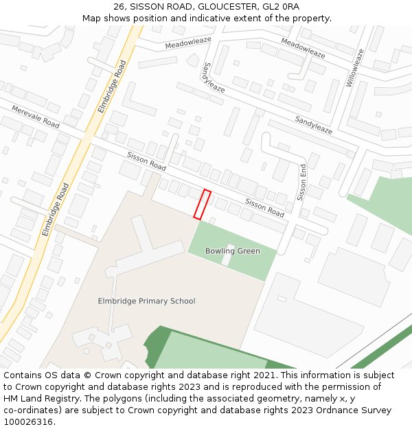 26, SISSON ROAD, GLOUCESTER, GL2 0RA: Location map and indicative extent of plot