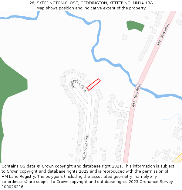 26, SKEFFINGTON CLOSE, GEDDINGTON, KETTERING, NN14 1BA: Location map and indicative extent of plot