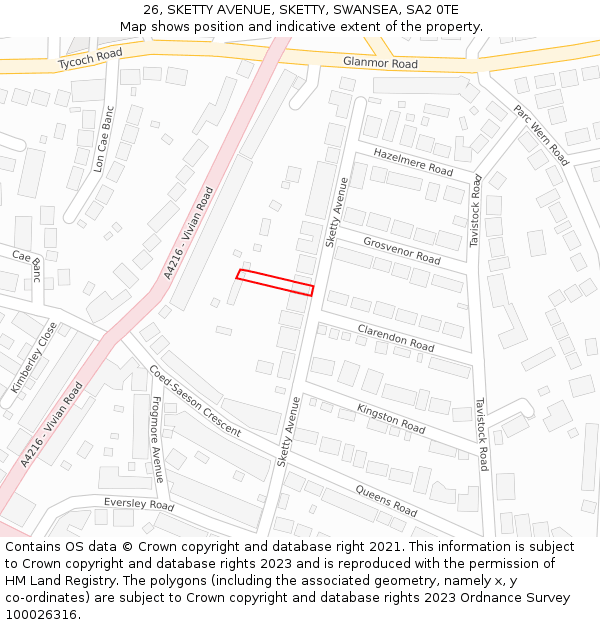 26, SKETTY AVENUE, SKETTY, SWANSEA, SA2 0TE: Location map and indicative extent of plot