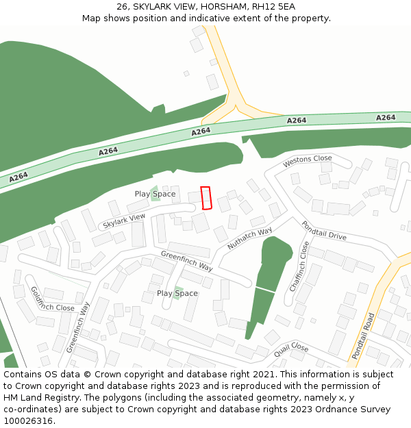 26, SKYLARK VIEW, HORSHAM, RH12 5EA: Location map and indicative extent of plot