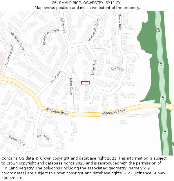 26, SMALE RISE, OSWESTRY, SY11 2YL: Location map and indicative extent of plot