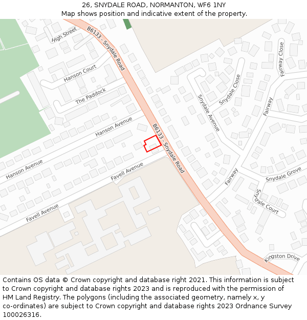 26, SNYDALE ROAD, NORMANTON, WF6 1NY: Location map and indicative extent of plot