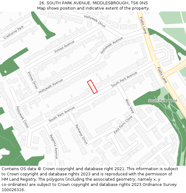 26, SOUTH PARK AVENUE, MIDDLESBROUGH, TS6 0NS: Location map and indicative extent of plot