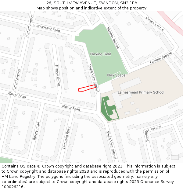 26, SOUTH VIEW AVENUE, SWINDON, SN3 1EA: Location map and indicative extent of plot