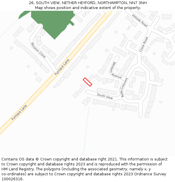26, SOUTH VIEW, NETHER HEYFORD, NORTHAMPTON, NN7 3NH: Location map and indicative extent of plot