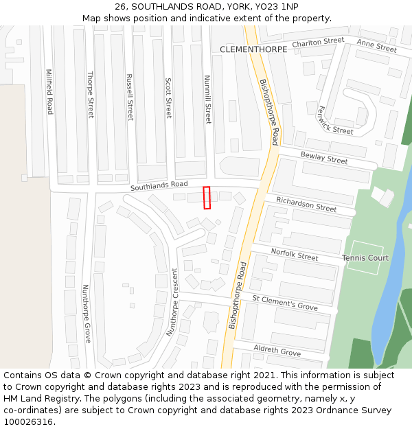 26, SOUTHLANDS ROAD, YORK, YO23 1NP: Location map and indicative extent of plot