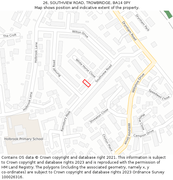 26, SOUTHVIEW ROAD, TROWBRIDGE, BA14 0PY: Location map and indicative extent of plot