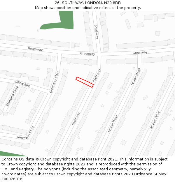 26, SOUTHWAY, LONDON, N20 8DB: Location map and indicative extent of plot