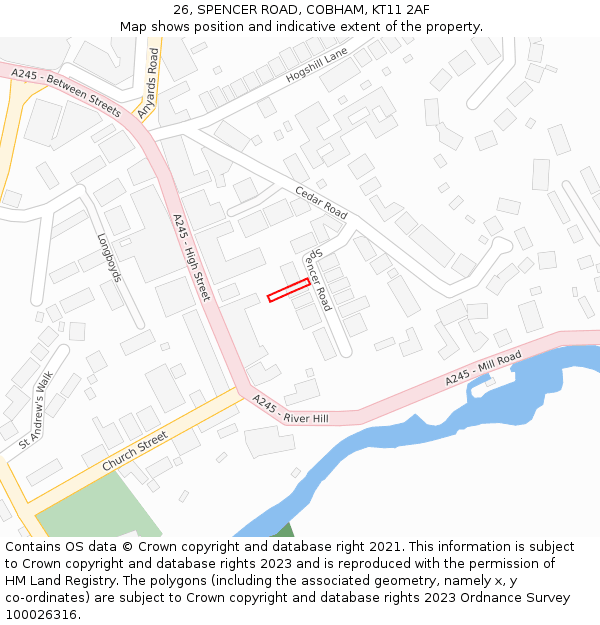 26, SPENCER ROAD, COBHAM, KT11 2AF: Location map and indicative extent of plot