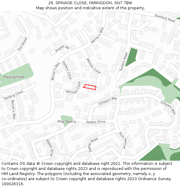 26, SPINAGE CLOSE, FARINGDON, SN7 7BW: Location map and indicative extent of plot