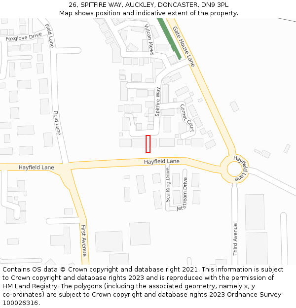 26, SPITFIRE WAY, AUCKLEY, DONCASTER, DN9 3PL: Location map and indicative extent of plot