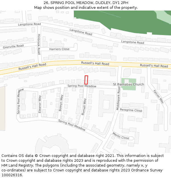 26, SPRING POOL MEADOW, DUDLEY, DY1 2PH: Location map and indicative extent of plot