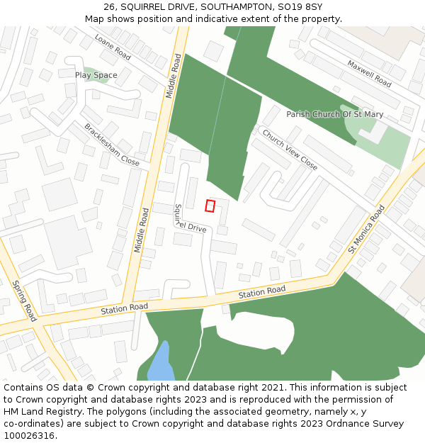 26, SQUIRREL DRIVE, SOUTHAMPTON, SO19 8SY: Location map and indicative extent of plot