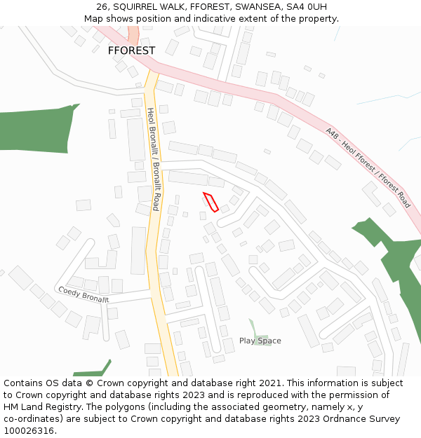 26, SQUIRREL WALK, FFOREST, SWANSEA, SA4 0UH: Location map and indicative extent of plot