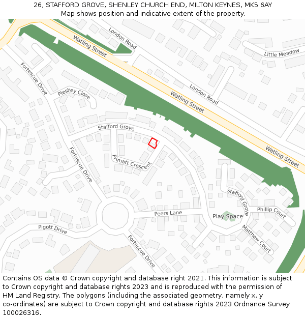 26, STAFFORD GROVE, SHENLEY CHURCH END, MILTON KEYNES, MK5 6AY: Location map and indicative extent of plot