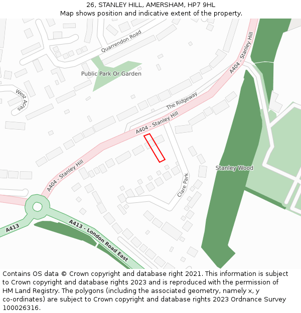 26, STANLEY HILL, AMERSHAM, HP7 9HL: Location map and indicative extent of plot