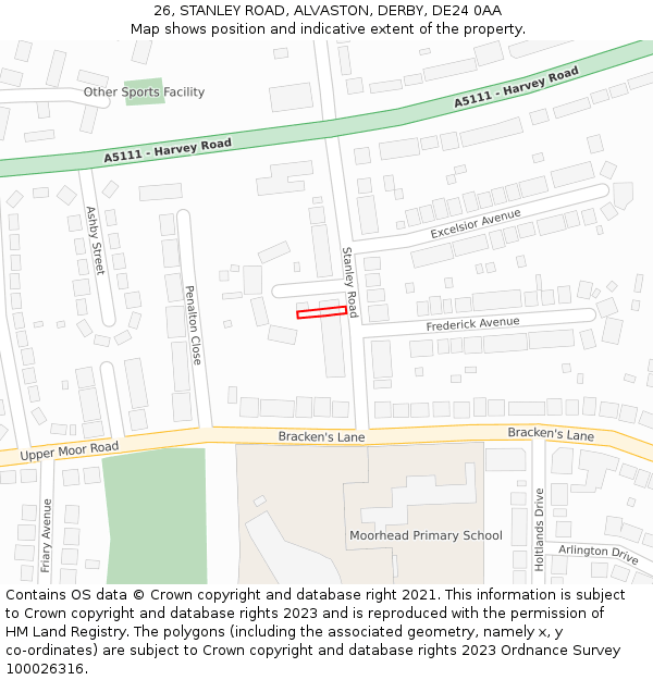 26, STANLEY ROAD, ALVASTON, DERBY, DE24 0AA: Location map and indicative extent of plot